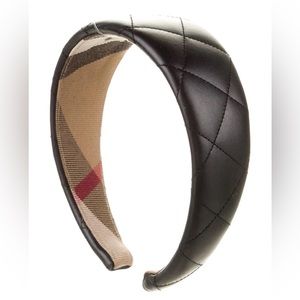 Black Quilted Burberry Leather Headband with Classic Burberry Print & Label ❤️